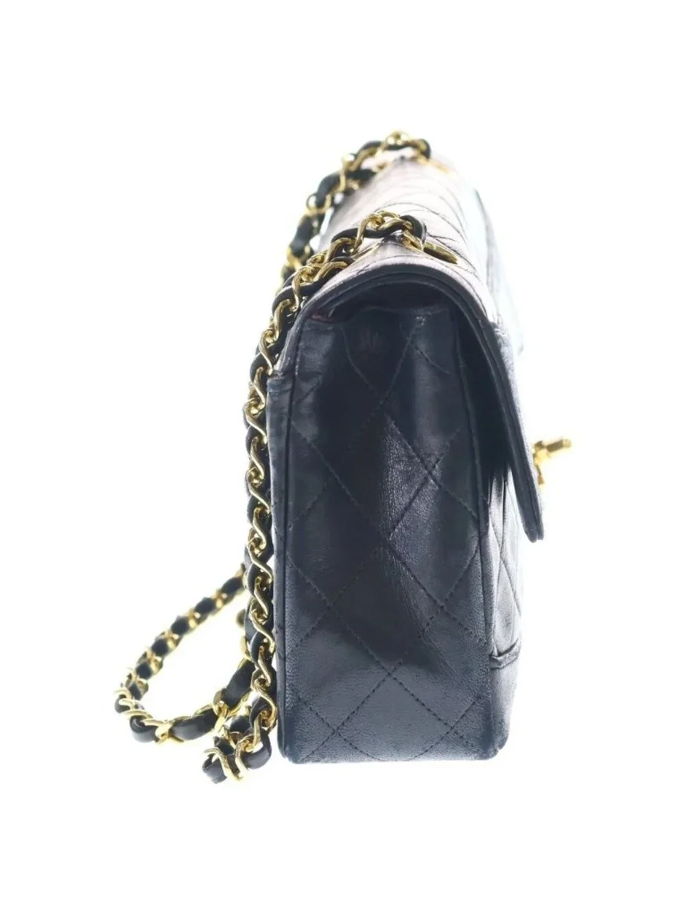 Chanel Quilted Lambskin Leather Turnlock Chain Shoulder Bag Gold Black
